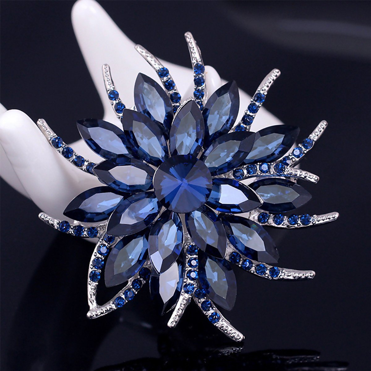 Crystal Floral Brooch for Women | Rhinestone Brooches Fashion Jewelry | Vintage Wedding Party Pins | Women's Clothing Accessories | Blue Wreath Design - Image 4