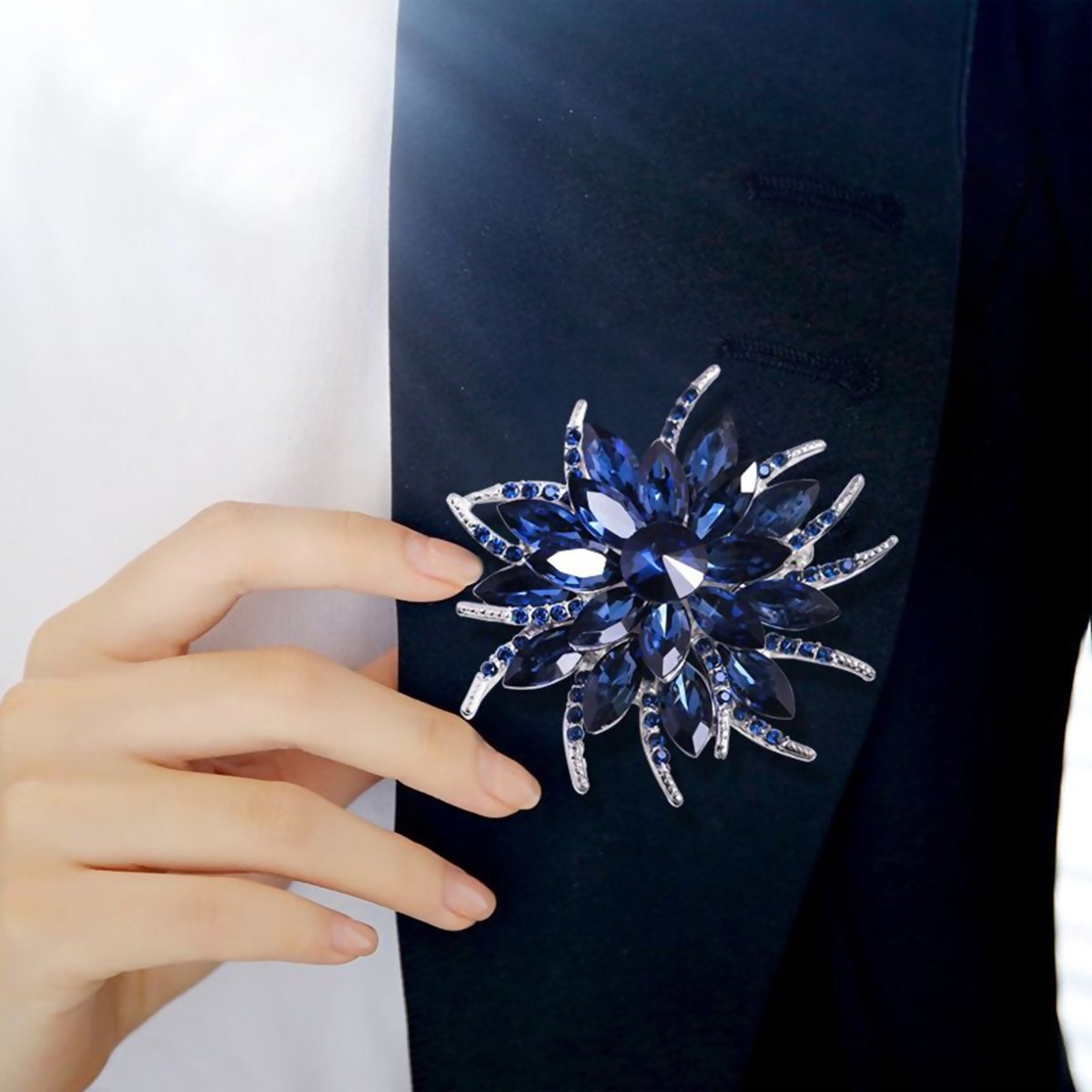 Crystal Floral Brooch for Women | Rhinestone Brooches Fashion Jewelry | Vintage Wedding Party Pins | Women's Clothing Accessories | Blue Wreath Design - Image 5