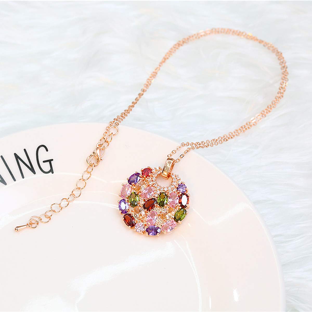 Merdia Crystal Colorized Cubic Zirconia Laminated Flower Pendant Necklace with 17.32+1.96 in Extender Chain for Women | Necklace extender | Crystal Necklace | Flower Necklace |Silver Multi Color Necklace - Image 4
