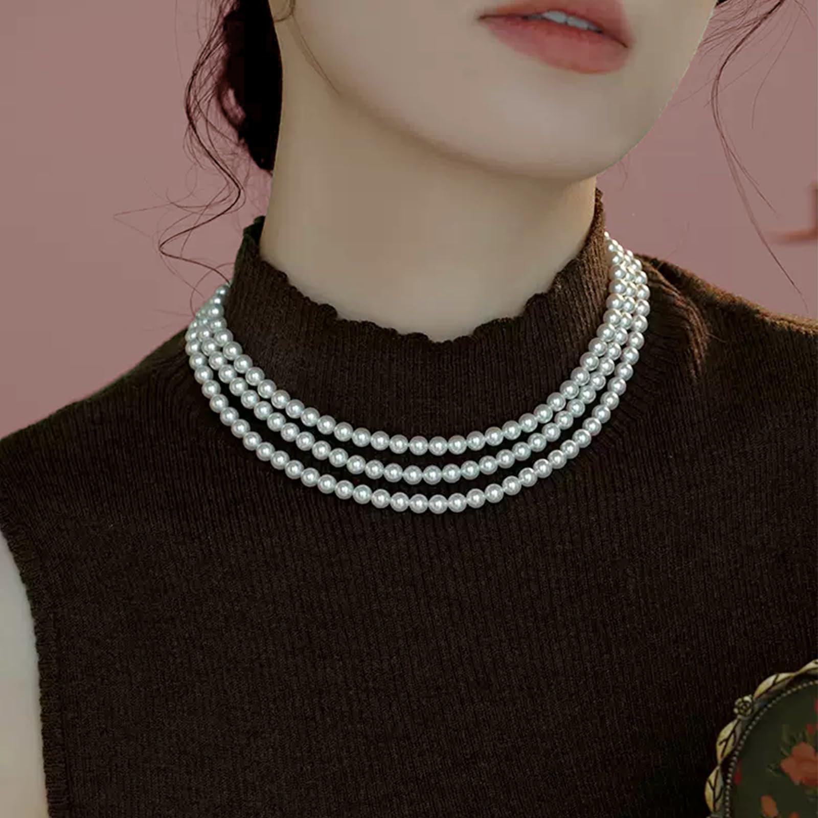 Merdia Elegant Women Lady Long White Sweater Created Pearl Necklace Beaded necklace - Image 3