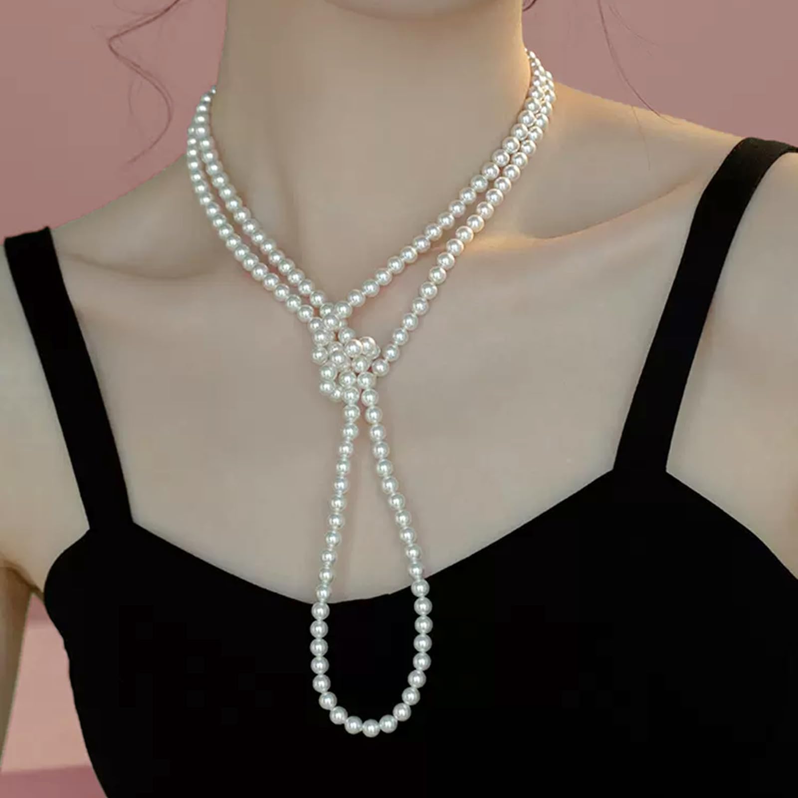 Merdia Elegant Women Lady Long White Sweater Created Pearl Necklace Beaded necklace - Image 4