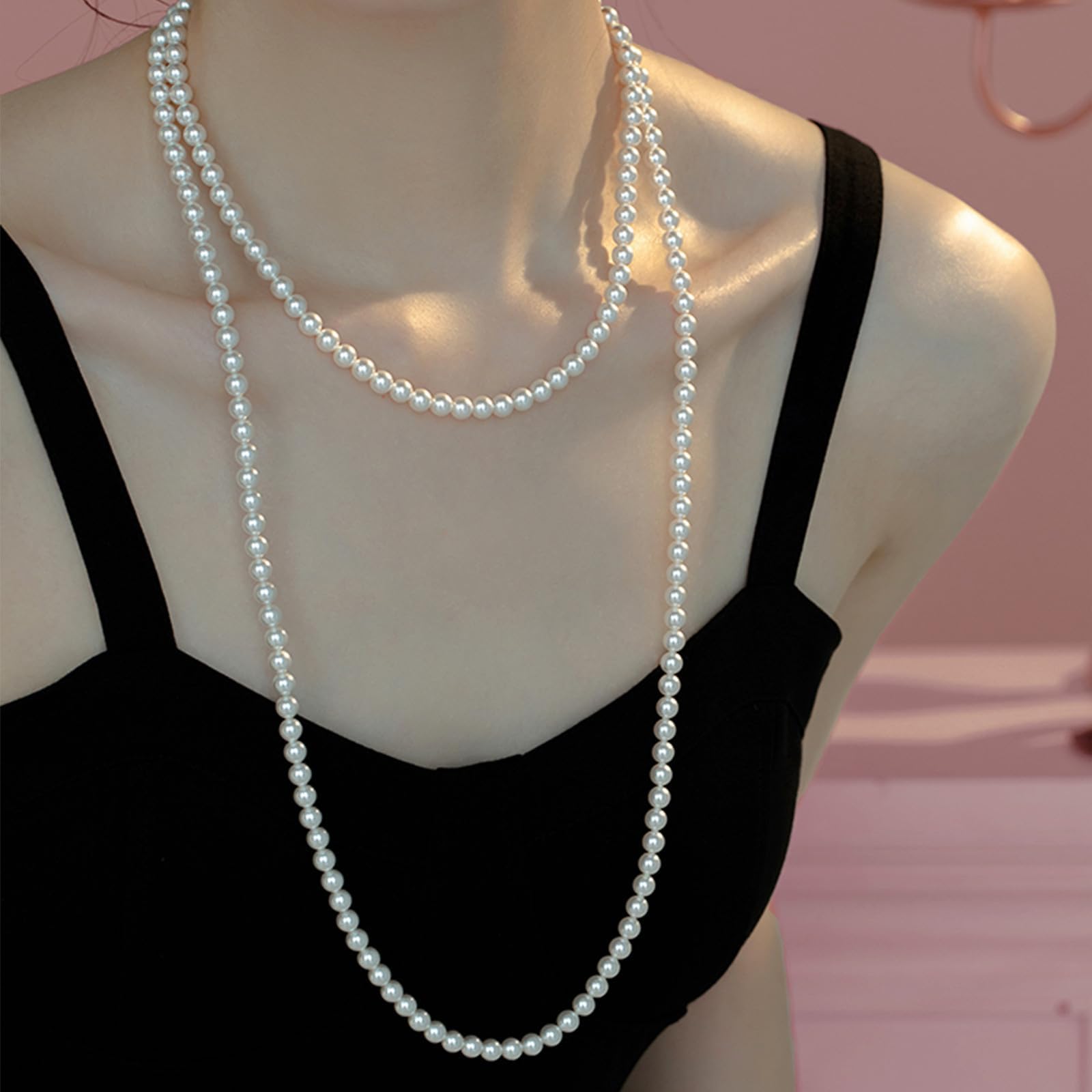 Merdia Elegant Women Lady Long White Sweater Created Pearl Necklace Beaded necklace - Image 5