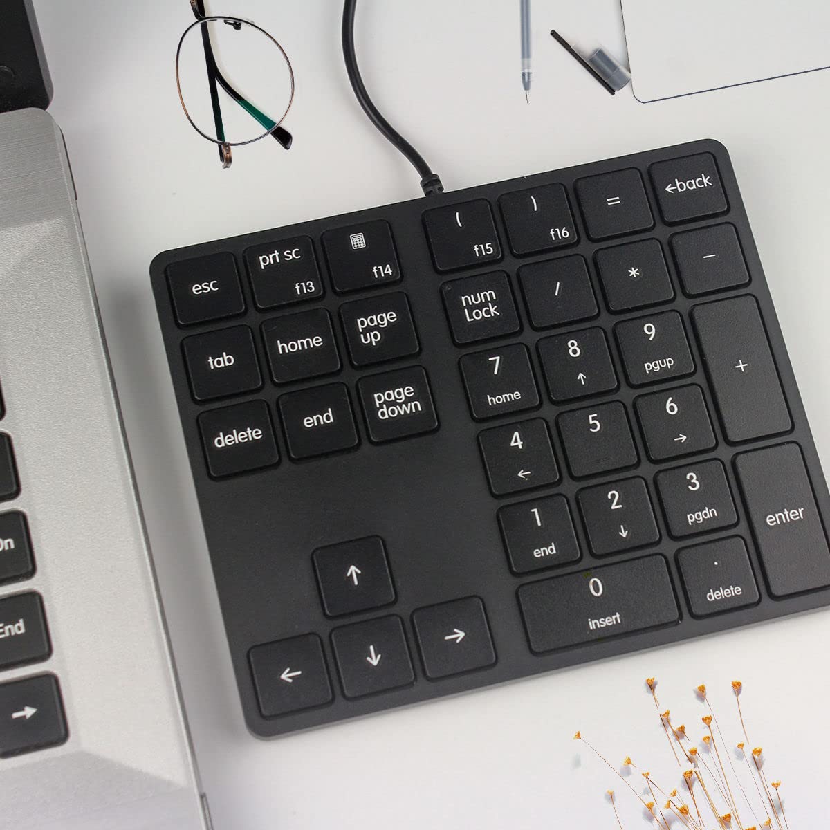Merdia Numeric Keypads Wired Numpad 34 Keys External Mini Slim Keyboard Magic Force for Financial Cashier Securities-Black| Laptop Accessories | Num Pad | Number keypad for Laptop | Work Keyboard - Image 3